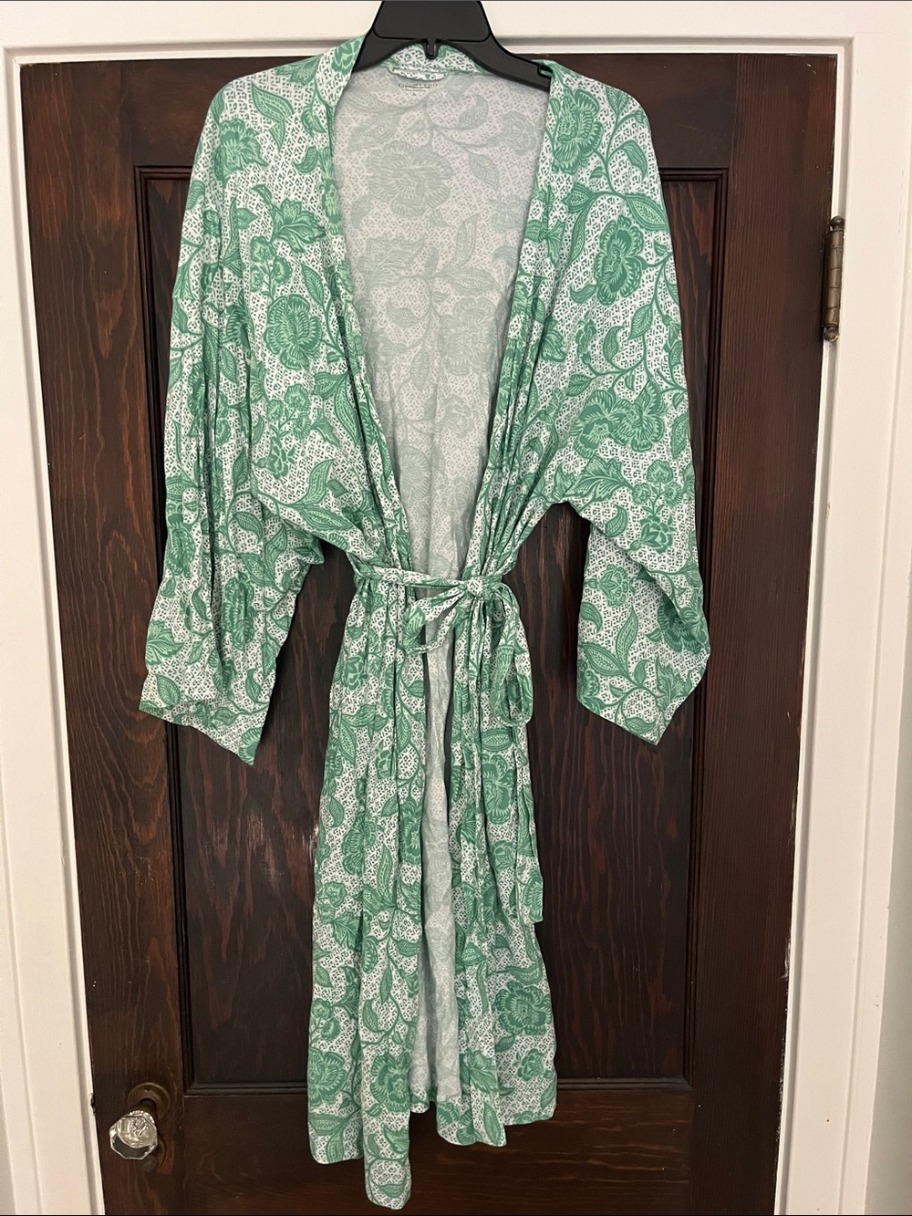 Garnet Hill Green Cotton Floral Robe Green & White XL
